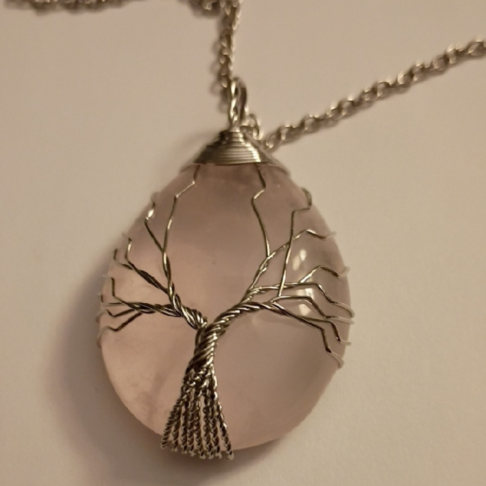 Elegant Silver and Pink Tree of Life Necklace